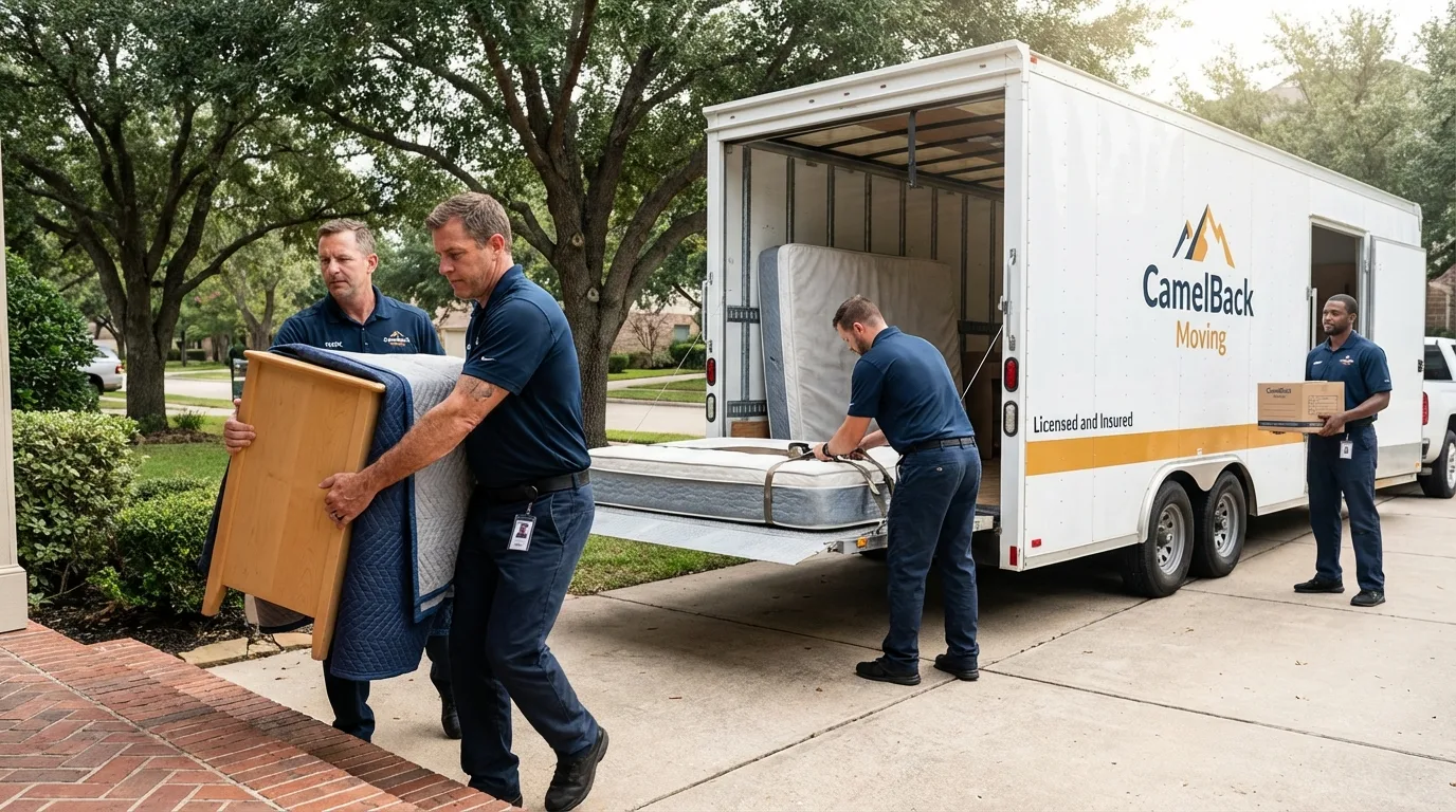 Crew loading residential truck for cross-state move from Castaic, CA