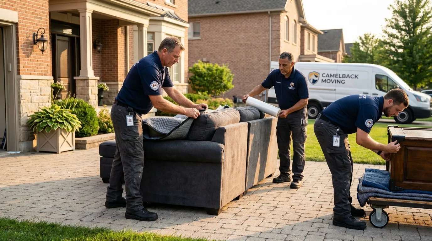 Large estate moving crew wrapping furniture in Castaic, CA