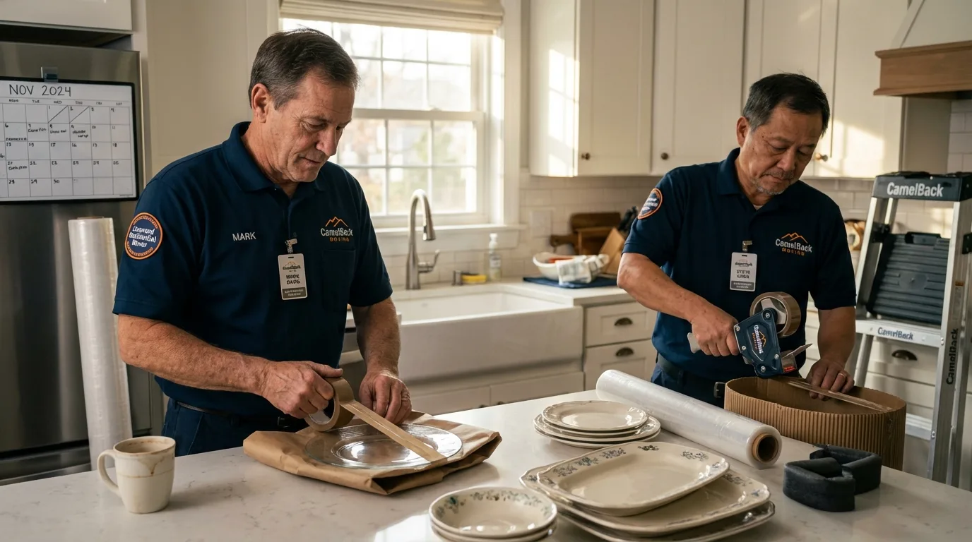 Professional crew packing kitchen dishware in Castaic, CA